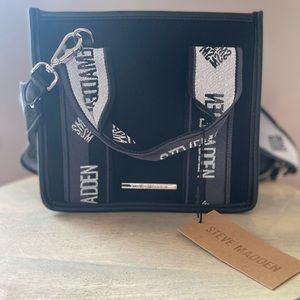 Steve Madden Black Canvas Tote TikTok Viral Strap BWEBBER Purse